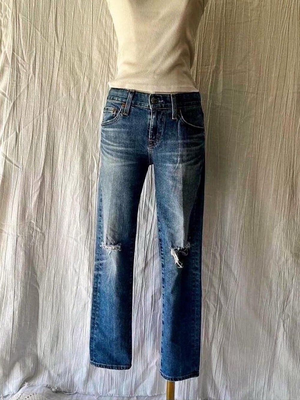 AG ex boyfriend slouchy slim Medium blue denim straight-leg jeans